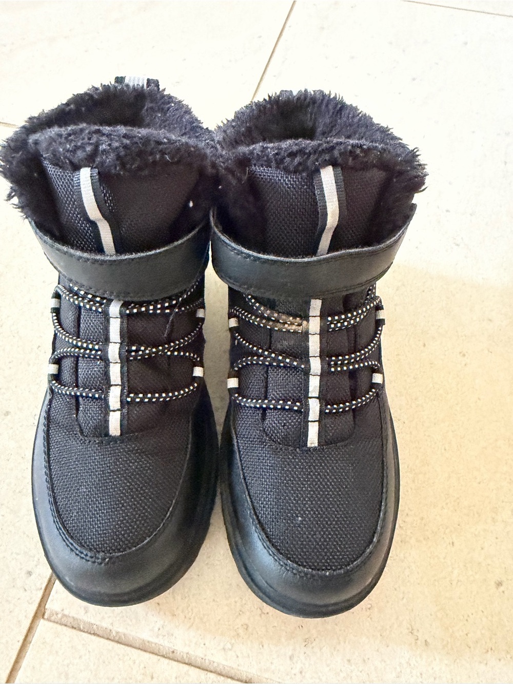 Kids Waterproof Black Winter Boots with Faux Fur Inside